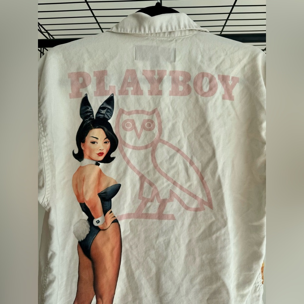 OVO X Playboy Bunny Silk Shirt White Pink Owl - Picture 4 of 10
